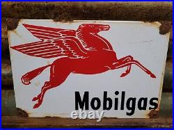 Vintage Mobil Porcelain Sign Old Gas Station Motor Oil Service Garage Pegasus 12