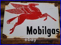 Vintage Mobil Porcelain Sign Old Gas Station Motor Oil Service Garage Pegasus 12