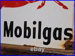 Vintage Mobil Porcelain Sign Old Gas Station Motor Oil Service Garage Pegasus 12