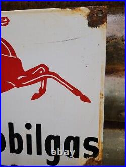 Vintage Mobil Porcelain Sign Old Gas Station Motor Oil Service Garage Pegasus 12