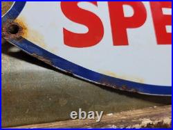 Vintage Mobil Porcelain Sign Old Mobilgas Special Gas Pump Shield 12 Motor Oil