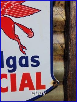 Vintage Mobil Porcelain Sign Old Mobilgas Special Gas Pump Shield 12 Motor Oil