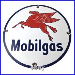 Vintage Mobil Sign Pegasus Mobilgas Gas Motor Oil Pump Service Porcelain Sign