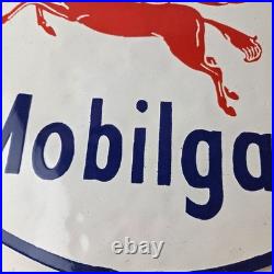 Vintage Mobil gas Sign Gasoline Advertisement Motor Oil Pump Porcelain Sign