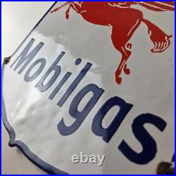 Vintage Mobil gas Sign Gasoline Advertisement Motor Oil Pump Porcelain Sign