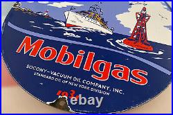 Vintage Mobilgas Marine Porcelain Sign Pump Plate Motor Oil Gas Station Nautical