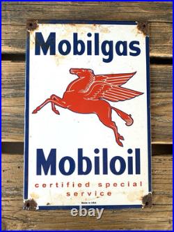 Vintage Mobilgas Mobiloil Mobilgas Pegasus Gasoline Porcelain Motor Oil Sign