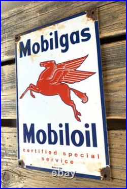 Vintage Mobilgas Mobiloil Mobilgas Pegasus Gasoline Porcelain Motor Oil Sign