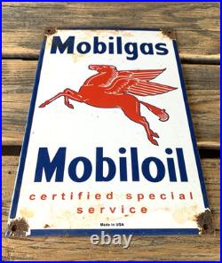 Vintage Mobilgas Mobiloil Mobilgas Pegasus Gasoline Porcelain Motor Oil Sign
