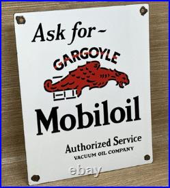 Vintage Mobilgas Porcelain Sign Dealership Gas Station Mobil Motor Oil Gargoyle
