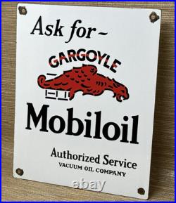 Vintage Mobilgas Porcelain Sign Dealership Gas Station Mobil Motor Oil Gargoyle