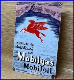Vintage Mobilgas Porcelain Sign Dealership Gas Station Mobil Motor Oil Peggy