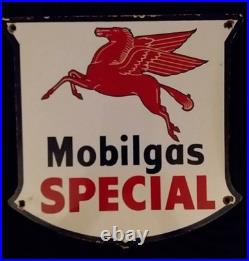 Vintage Mobilgas Special Gasoline / Motor Oil Porcelain Gas Pump Sign