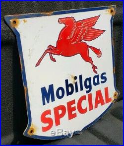 Vintage Mobilgas Special Gasoline / Motor Oil Porcelain Gas Pump Sign