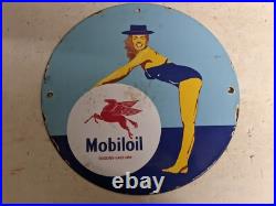 Vintage Mobiloil Gasoline & Motor Oil Porcelain Gas Pump Sign Mobil Mobilgas