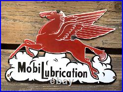 Vintage Mobiloil Lubrication Pegasus Horse Gasoline Porcelain Gas Motor Oil Sign