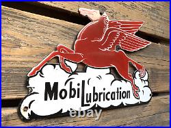 Vintage Mobiloil Lubrication Pegasus Horse Gasoline Porcelain Gas Motor Oil Sign