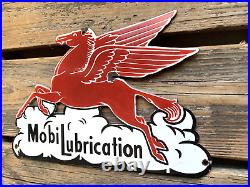 Vintage Mobiloil Lubrication Pegasus Horse Gasoline Porcelain Gas Motor Oil Sign