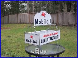 Vintage Mobiloil Oil Can Metal Rack World's Best Known Quality Motor Oil