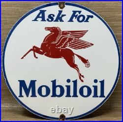 Vintage Mobiloil Porcelain Sign Dealership Gas Station Mobil Motor Oil Peggy