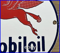 Vintage Mobiloil Porcelain Sign Dealership Gas Station Mobil Motor Oil Peggy