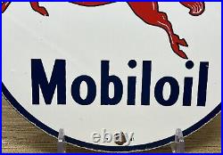 Vintage Mobiloil Porcelain Sign Dealership Gas Station Mobil Motor Oil Peggy