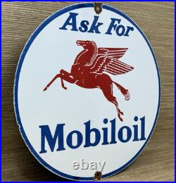 Vintage Mobiloil Porcelain Sign Dealership Gas Station Mobil Motor Oil Peggy