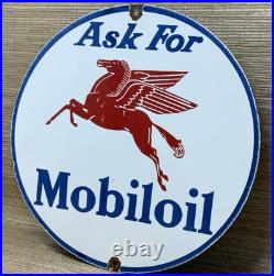 Vintage Mobiloil Porcelain Sign Dealership Gas Station Mobil Motor Oil Peggy