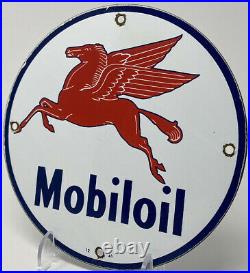 Vintage Mobiloil Porcelain Sign Gas Service Station Pump Plate Mobil Motor Oil