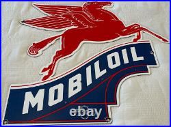 Vintage Mobiloil Porcelain Sign Gas Station Pump Plate Mobil Pegasus Motor Oil