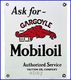 Vintage Mobiloil Porcelain Sign Mobil Motor Oil Gas Station Pump Plate Gargoyle