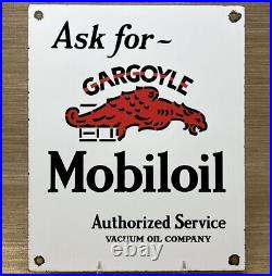 Vintage Mobiloil Porcelain Sign Mobil Motor Oil Gas Station Pump Plate Gargoyle