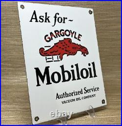 Vintage Mobiloil Porcelain Sign Mobil Motor Oil Gas Station Pump Plate Gargoyle