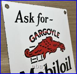 Vintage Mobiloil Porcelain Sign Mobil Motor Oil Gas Station Pump Plate Gargoyle