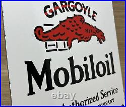 Vintage Mobiloil Porcelain Sign Mobil Motor Oil Gas Station Pump Plate Gargoyle