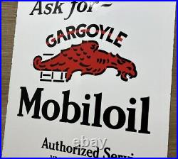 Vintage Mobiloil Porcelain Sign Mobil Motor Oil Gas Station Pump Plate Gargoyle