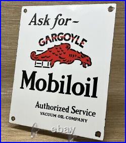 Vintage Mobiloil Porcelain Sign Mobil Motor Oil Gas Station Pump Plate Gargoyle