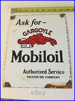 Vintage Mobiloil Porcelain Sign, Pump, Mobil Gas Station, Motor Oil, Gargoyle
