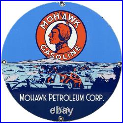Vintage Mohawk Gasoline Porcelain Sign Gas Station Pump Plate Motor Oil Service