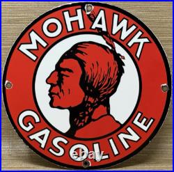 Vintage Mohawk Gasoline Porcelain Sign Gas Station Pump Plate Motor Oil Service