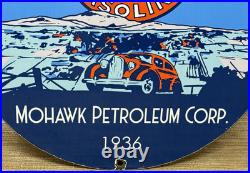 Vintage Mohawk Gasoline Porcelain Sign Gas Station Pump Plate Motor Oil Service