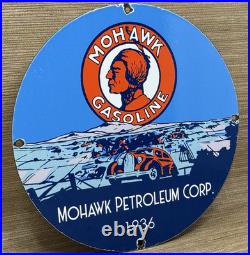 Vintage Mohawk Gasoline Porcelain Sign Gas Station Pump Plate Motor Oil Service
