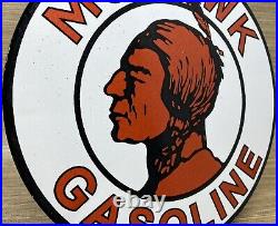 Vintage Mohawk Gasoline Porcelain Sign Gas Station Pump Plate Motor Oil Service