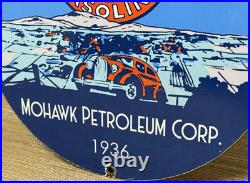 Vintage Mohawk Gasoline Porcelain Sign Gas Station Pump Plate Motor Oil Service