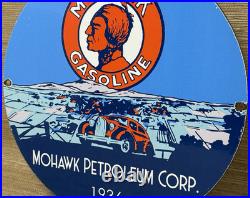 Vintage Mohawk Gasoline Porcelain Sign Gas Station Pump Plate Motor Oil Service