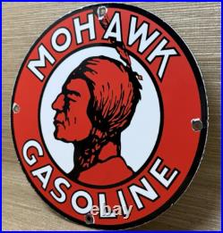 Vintage Mohawk Gasoline Porcelain Sign Gas Station Pump Plate Motor Oil Service