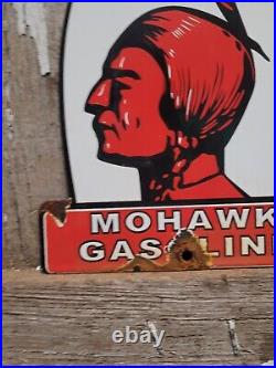 Vintage Mohawk Gasoline Porcelain Sign Gas Station Red Indian Motor Oil Service