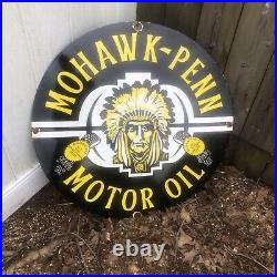 Vintage Mohawk Penn Motor Oil porcelain sign large 30