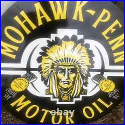 Vintage Mohawk Penn Motor Oil porcelain sign large 30