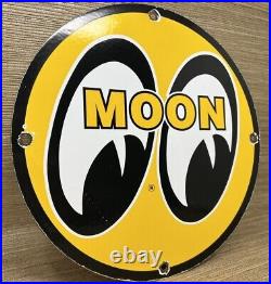 Vintage Moon Racing Porcelain Dealership Sign Sales Service Motor Oil Gas